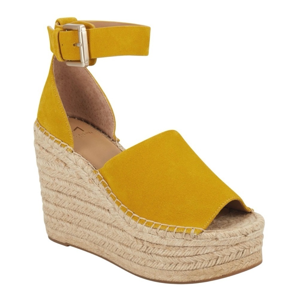 Marc Fisher Yellow Suede Espadrille Wedge Sandals